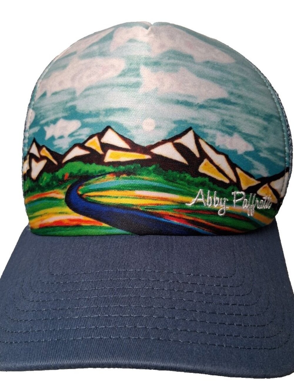 Art By Abby Paffrath Cap Hat Foam Mesh Snapback Fish Sky Mountains Nature Hike